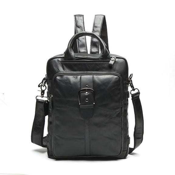 Genuine leather men's backpack,Black