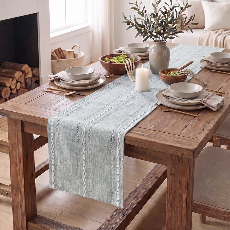 Sm:)e Light Gray Linen Table Runner 13 x 72 Inch photo 4