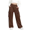 thumbnail image 2 of ATOGUTA Girls Cargo Sweat Pants Casual Pants Elastic Waist Hiking School Uniform Sweatpants Joggers Size 5T-15, Brown, 2 of 6