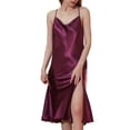 thumbnail image 2 of Defitshape Women's Silk Nightgown Midi Chemise Satin Sleep Dress Sleeveless Side Slit Pajama Dress Knee Length Criss Cross Open Back Sexy Sleepwear Nightie Lingerie Purple Burgundy Large, 2 of 5