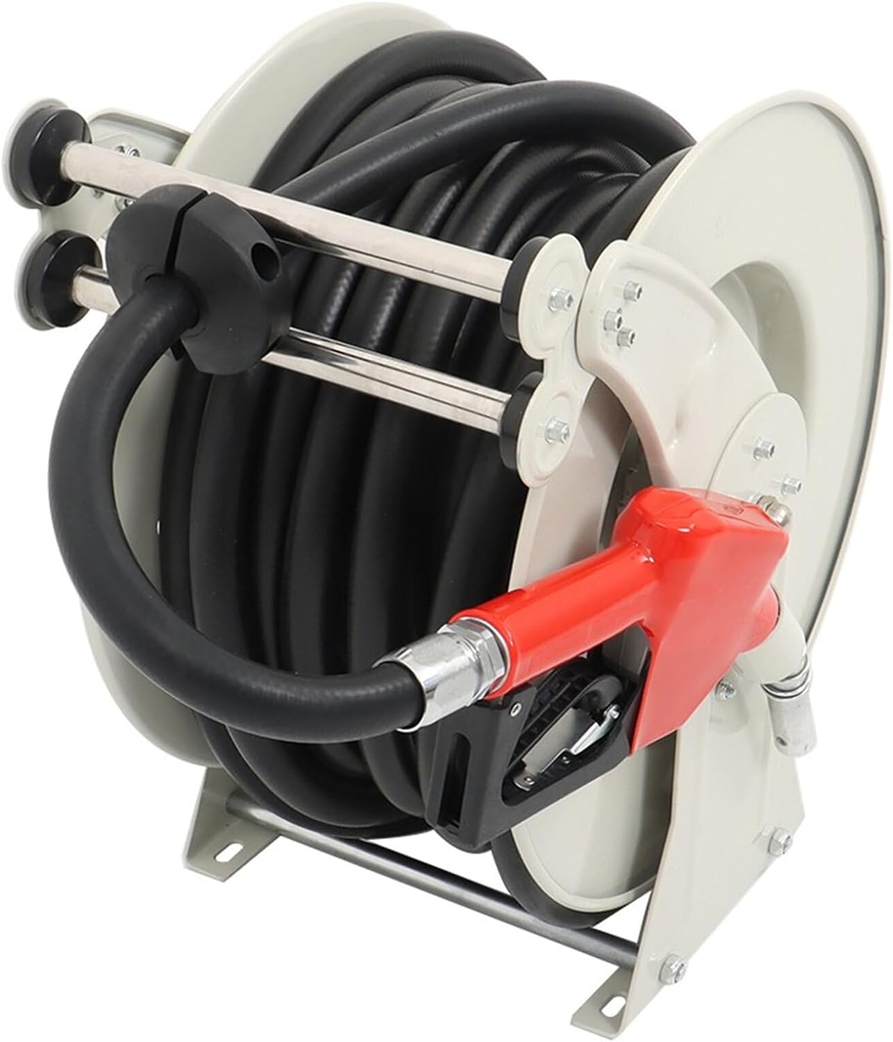 Handdo Fuel Hose Reel 3/4 Inch x 50 Feet Hose Reel Steel Structure Base Rubber Hose with Fuel Nozzle Hose Reel