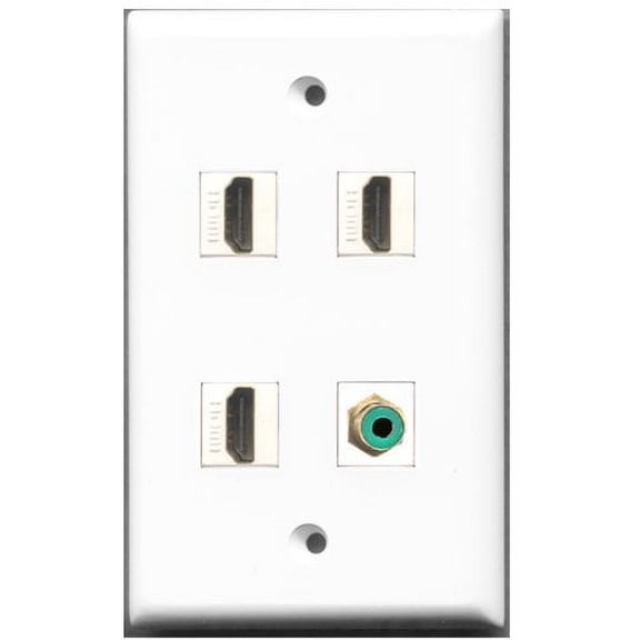 RiteAV - 3 Port HDMI 1 Port RCA Green Wall Plate