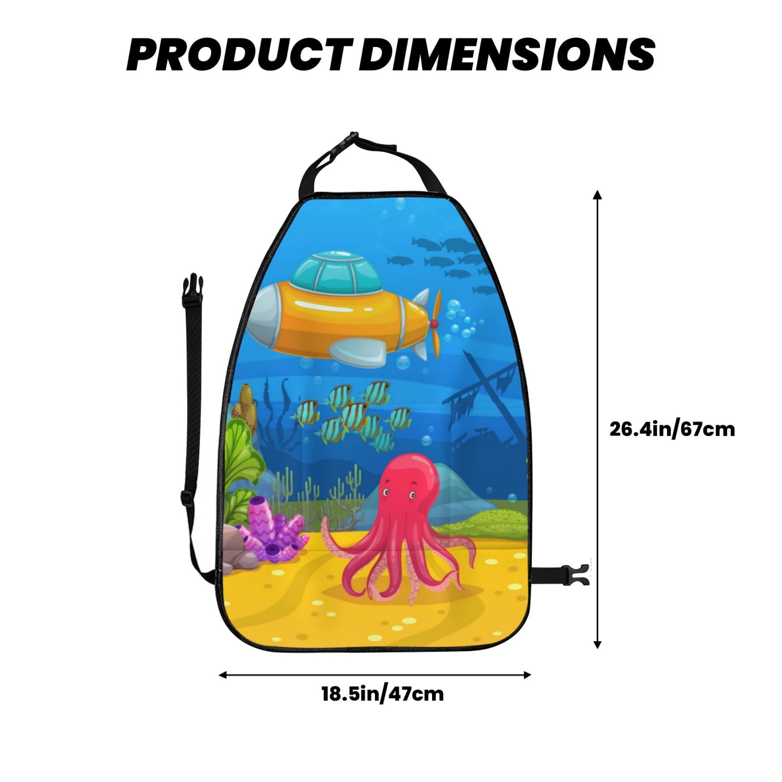 Xecao Submarine And Landscape Pattern Car Seat Back Protector 2 Pack Large Capacity Pocket, Kick Mats Back Seat Protector