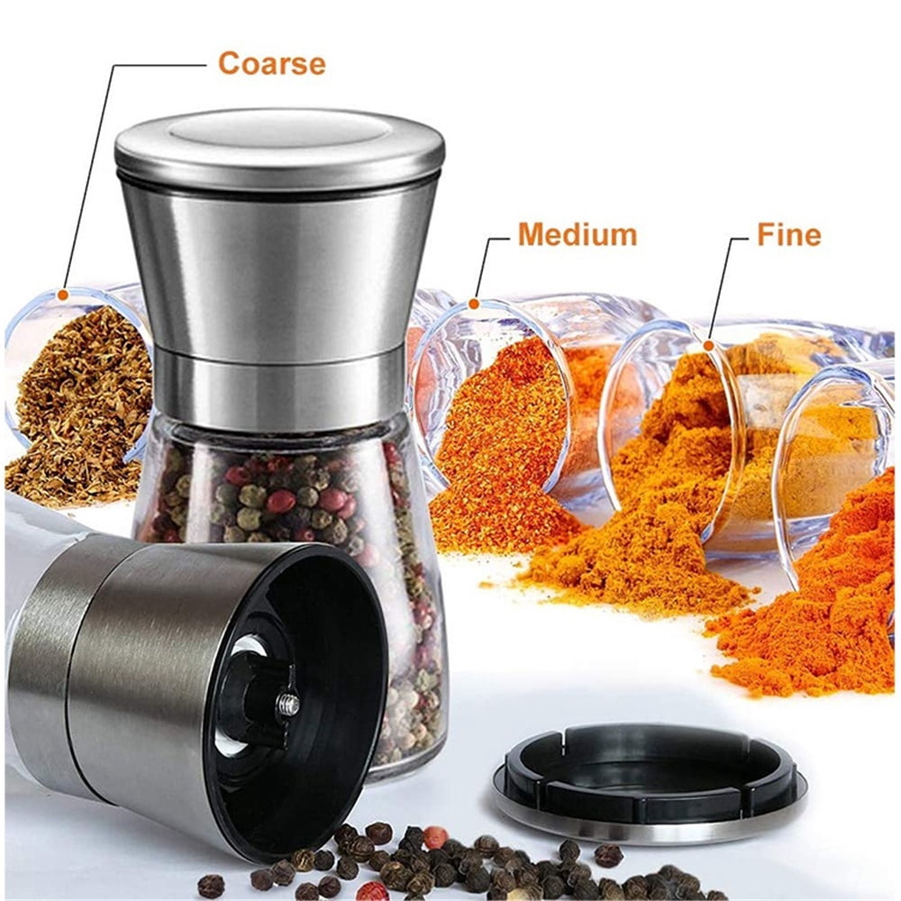 Stainless Steel Sea Salt and Pepper Grinder Set of 1 - Adjustable Ceramic - Glass Salt and Pepper Shakers - Kitchen Pepper Mill & Salt Mill