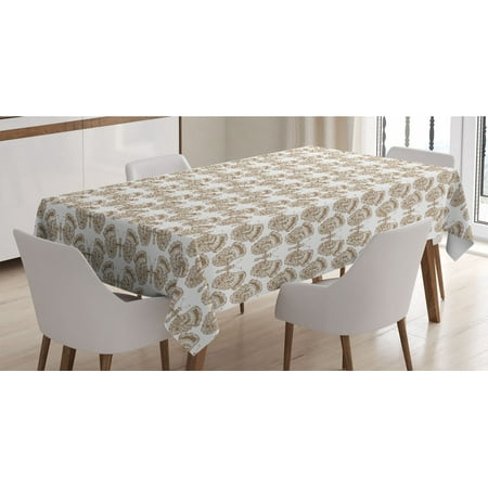 

Brown Paisley Tablecloth Zentangle Inspired Folk Motifs in Butterfly Repeating Pastel Print Rectangle Satin Table Cover Accent for Dining Room and Kitchen 52 X 70 Caramel and White by Ambesonne