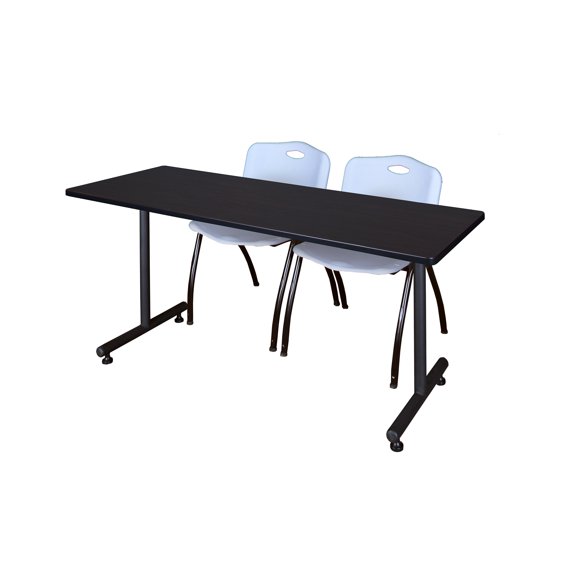 66" x 30" Kobe Training Table- Mocha Walnut and 2 "M" Stack Chairs- Grey