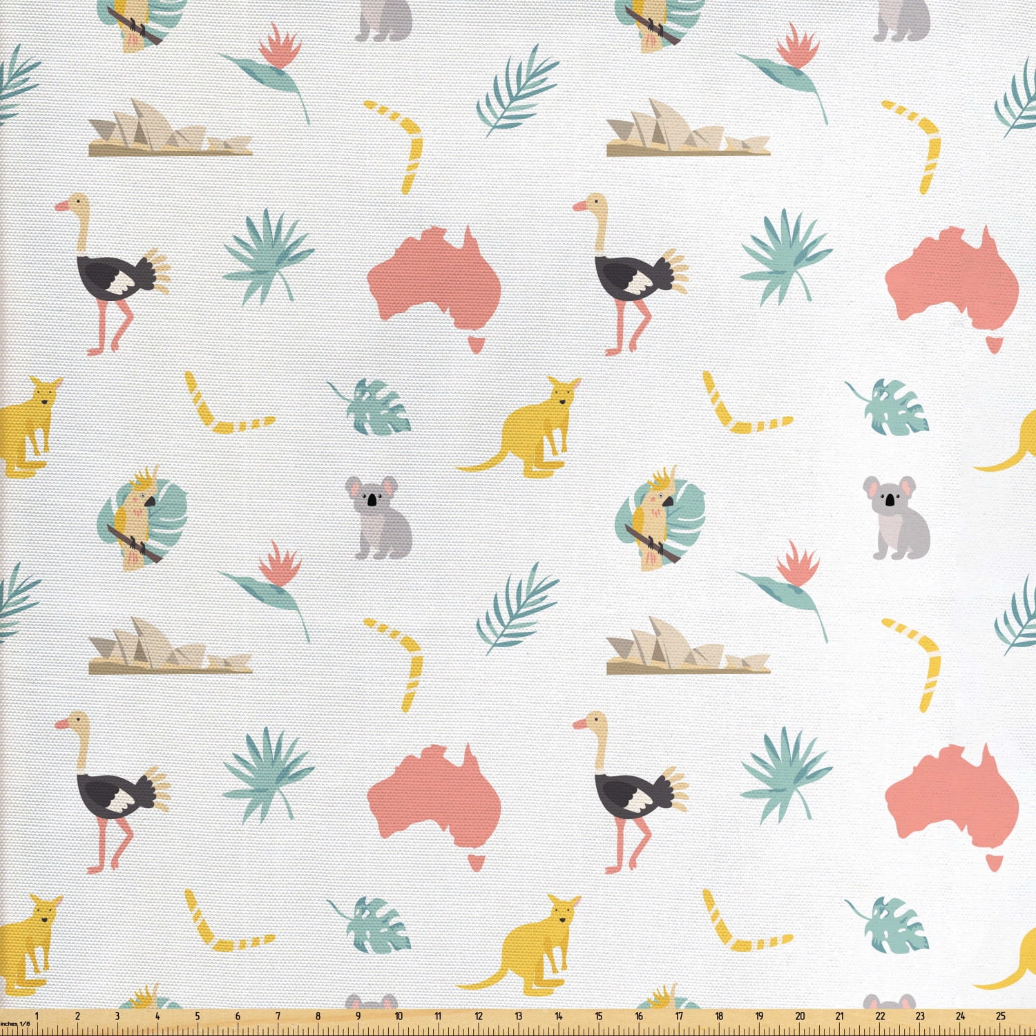 Australian Fabric by The Yard, Continuous Cultural Animals Map Foliage