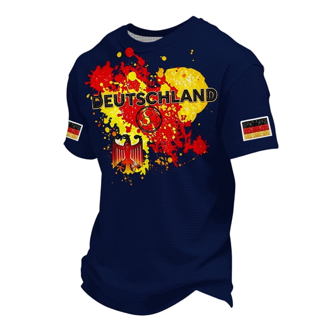 Women's Germany Football Graphic T-Shirt, Men's Soccer Graphic T-Shirt, Casual Short Sleeve Sports Top for Workout for Soccer Tournament 2026 Navy Size: L
