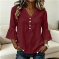 thumbnail image 4 of Neewe Womens Cotton Button Down Shirts Cotton Ruffle Sleeve Tops V Neck Casual Loose Fit Blouses, 4 of 8