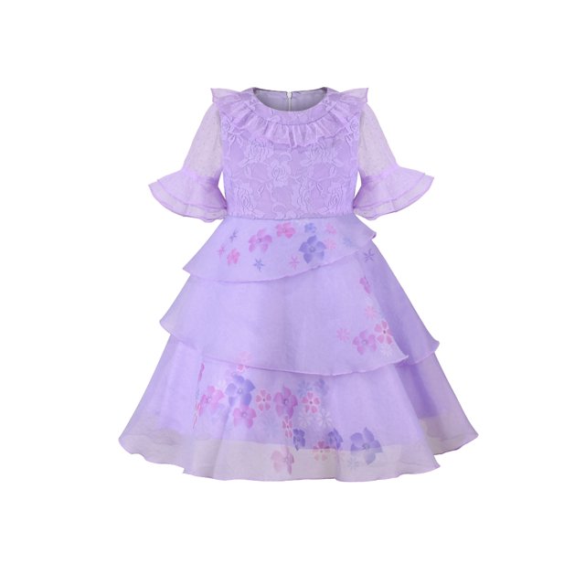 Robe Fille Violette Florale Évasée Jupe Superposée Fête Halloween 7 Ans
