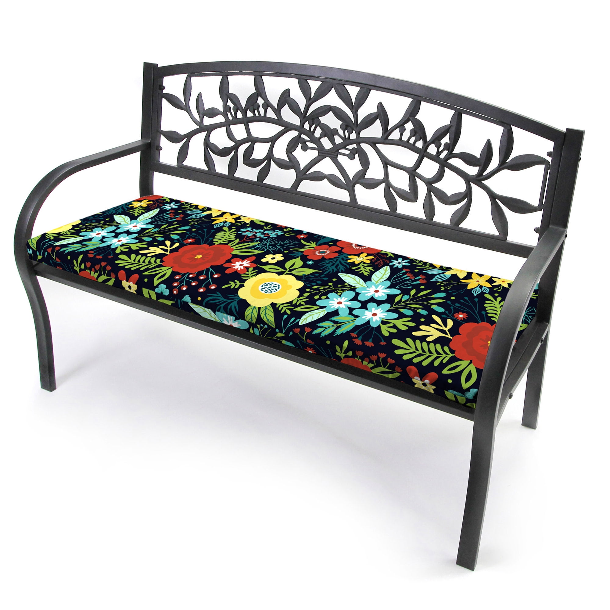 Jordan Manufacturing 57" x 18.75" Black Floral Rectangular Outdoor Settee Swing Bench Cushion with Ties