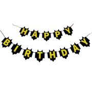 Awyjcas Batman Happy Birthday Bunting Banner,Kid Birthday Party Decorations Favors and Party Supplies-Black