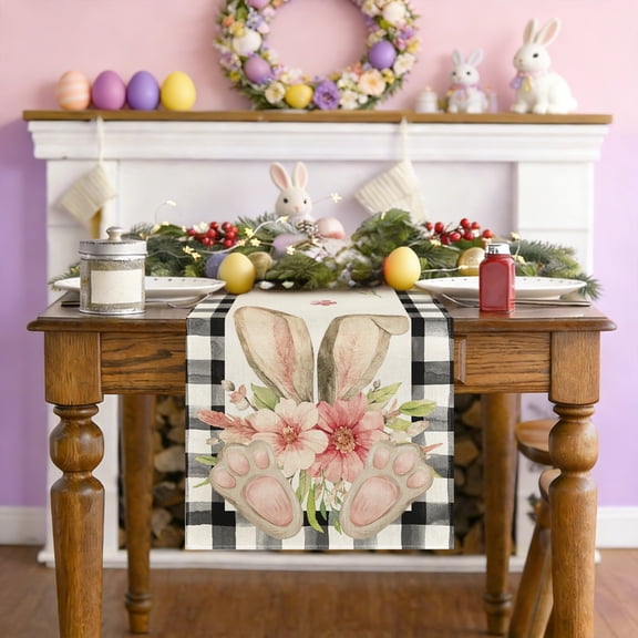 Easter Buffalo Plaid Check Table Runner Spring Holiday Farmhouse Fireplace Kitchen Dining Room Home Party Decoration 13x71in