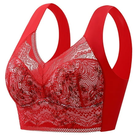 Bigersell Molded Bra in Clearance Fashion Women Lace Solid Color Bra and Lingerie Underwear Underwire Bras Plus Size Bra Style F-668 Red L