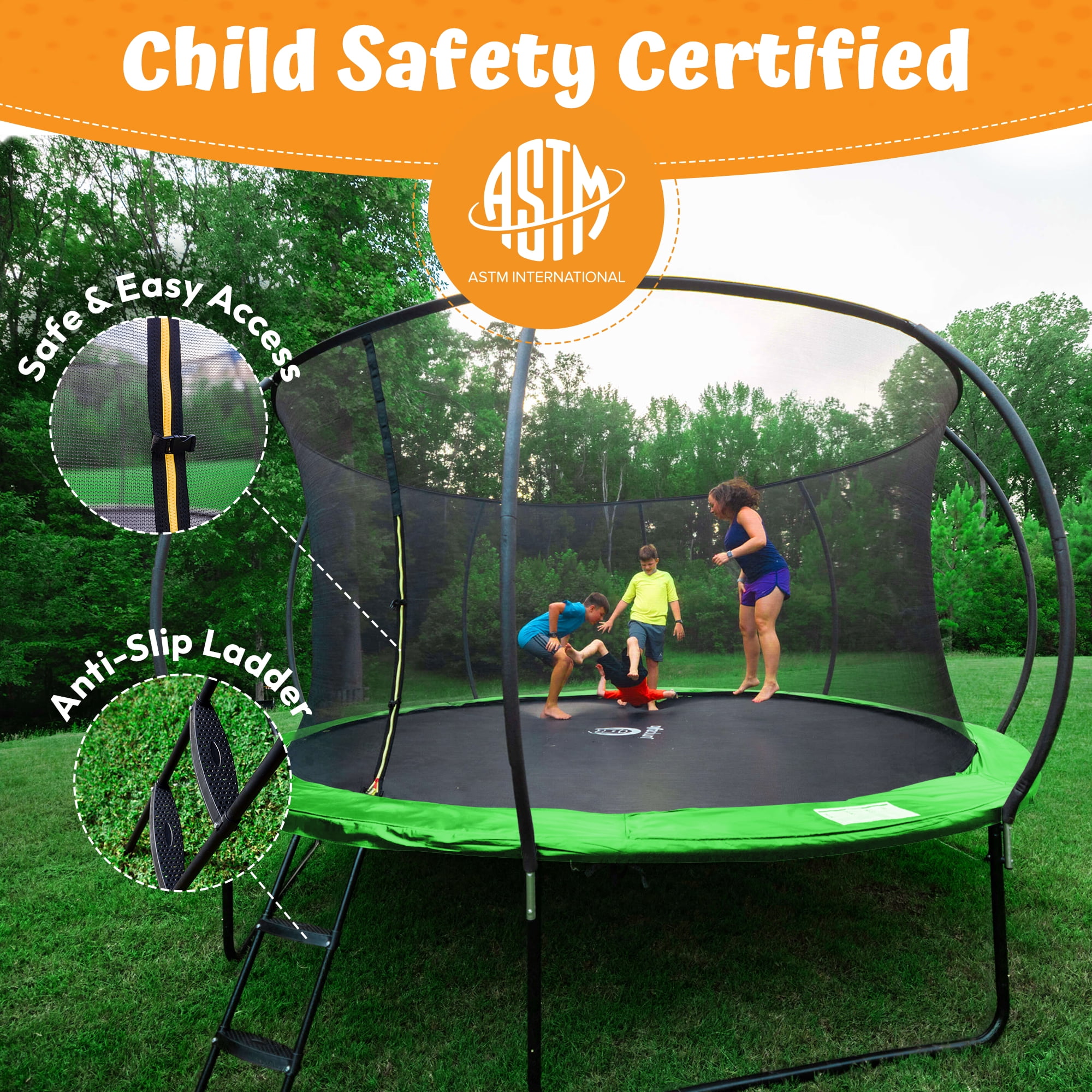 JUMPZYLLA Trampoline Outdoor with Enclosure and Ladder, ASTM, 10 ft, Green