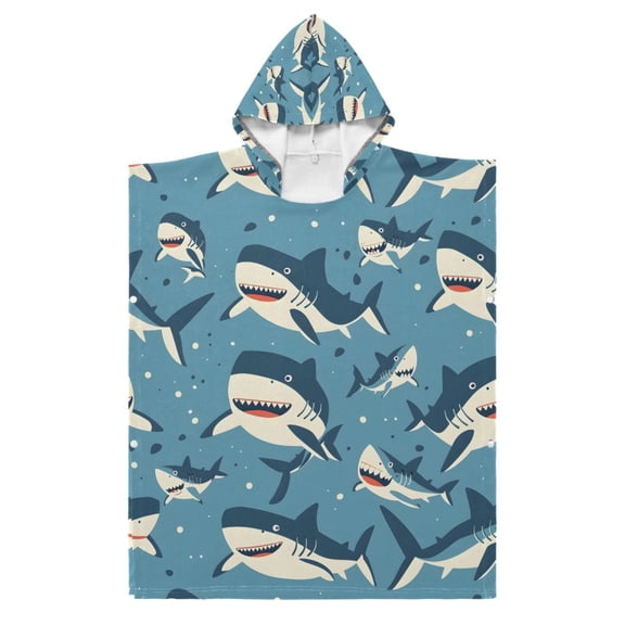 Kid Hooded Beach Towel Bath Poncho Towels Soft Absorbent Quick Dry for Boy Girl Cute Cartoon Sharks S