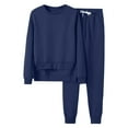thumbnail image 2 of CFLVAEK Two Piece Sweatsuits Women Drop Shoulder High Low Hem Pullover Tops Drawstring Waist Jogger Sweatpants Fall Outfit Sets Navy L, 2 of 5