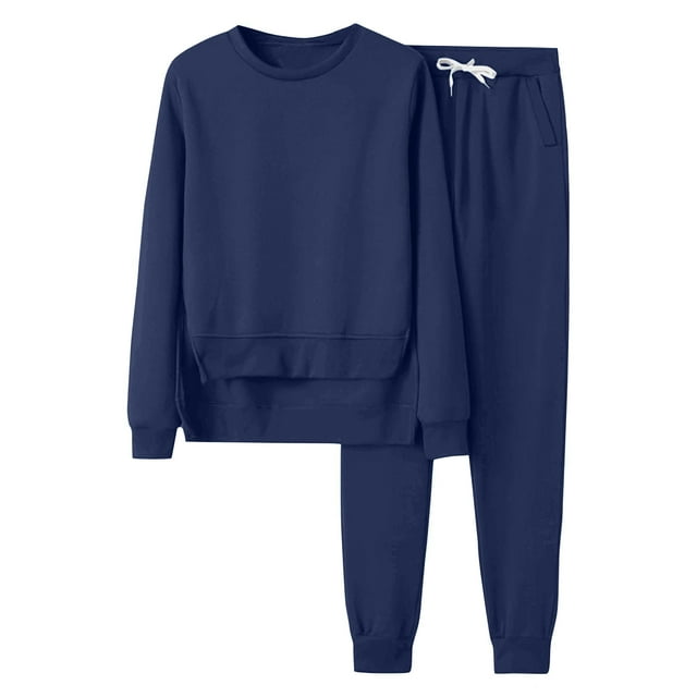 Besolor Ensemble de Survêtement 2 Pcs pour Femmes Chandail à Manches Longues Col Rond Pantalon de Jogging à Cordon Ensemble de Détente