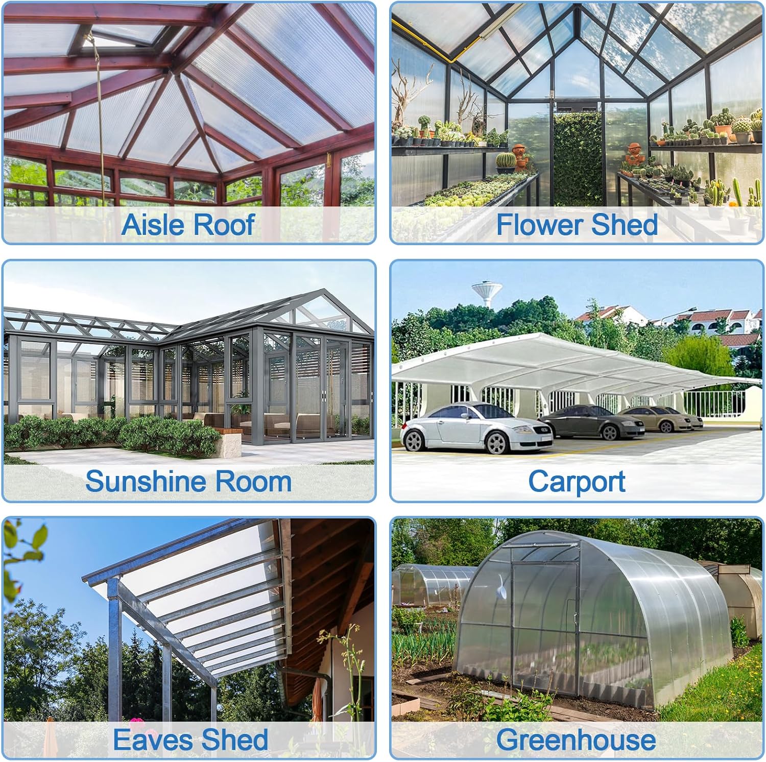 6 Pack Greenhouse Panels Polycarbonate Sheets 4' x 2' x 0.16'' Twin-Wall Roof Panels Waterproof UV Protected Clear Corrugated Roofing Panels for All Weather Outdoor Garden and Greenhouse