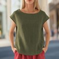 thumbnail image 2 of Linen T Shirts for Women Crew Neck Fashion Casual T Shirts Summer Loose Fit Tops for Travel Dating Commuting fun, 2 of 5