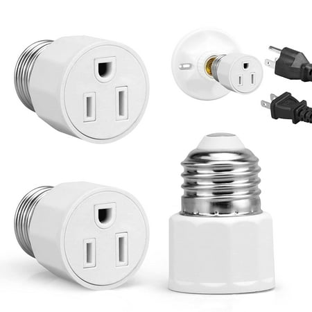 

2 Pack 3 Prong Light Bulb Socket Adapter E26/ E27 Light Bulb Plug Adapter Light Socket to Plug Adapter Light Socket Outlet for Indoor and Outdoor Patio Garage Porch White