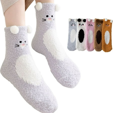 

Dress Choice 5 Pairs/Set Women Coral Fleece Socks-Cartoon Cute Cat Animal Socks / Super Soft Plush Slipper Sock Casual Socks
