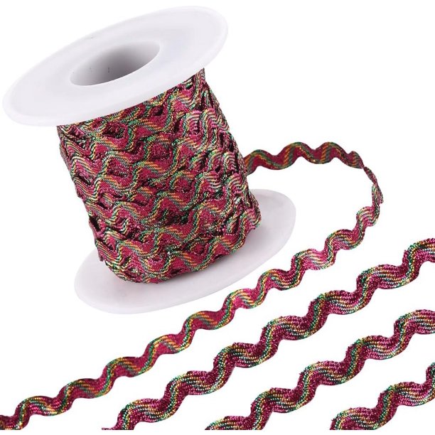 Cinta de flecos ondulados metálicos brillantes fucsia de 16,4 yardas/15 m (16,4 yardas/15 m), cinta de tela tejida en zigzag de 1/4 de pulgada.