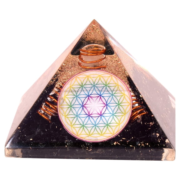 Natural Crystal Energy Generator Tourmaline Orgone Pyramid EMF Protection Healing Crystal - Flower of Life