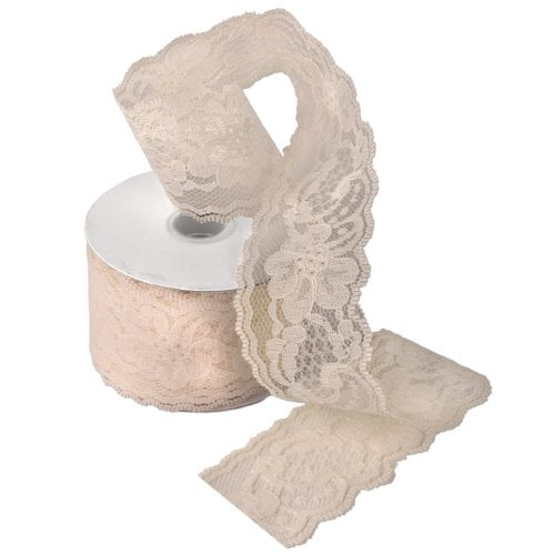 AK TRADING Floral Pattern Lace Ribbon for Decorating, Floral Designing & Crafts, 2"W, Ivory