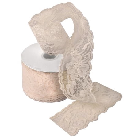 AK TRADING Floral Pattern Lace Ribbon for Decorating, Floral Designing & Crafts, 2"W, Ivory
