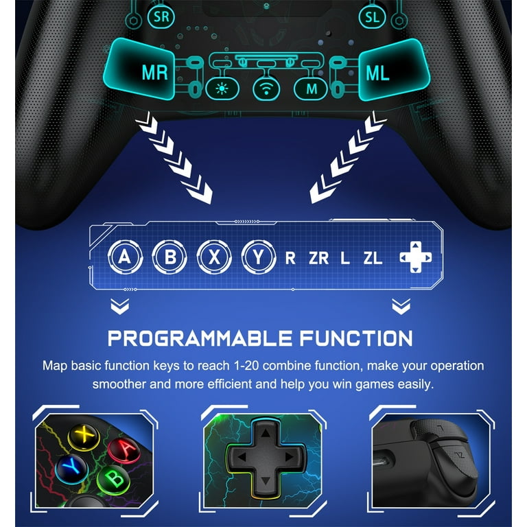 Switch Controller,Wireless Switch Pro Controllers with Crack RGB  Light,Wake-up,Programmable,Turbo Function for Nintendo Switch/ Switch Lite/  Switch