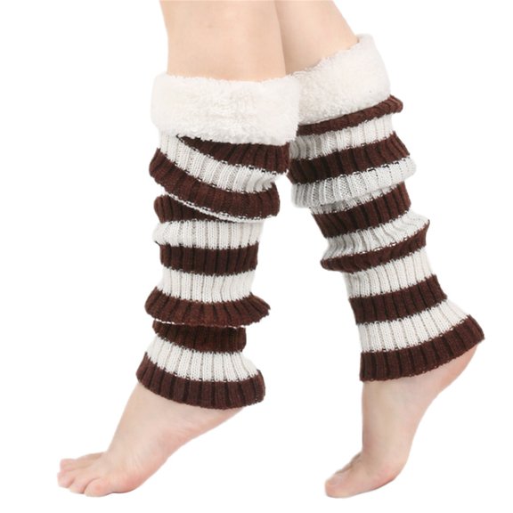 Women's Leg Warmers Women'S Winter Striped Knitted Sock Hairy Warm Leg Stacked Socks Christmas Warm Foot,Brown Women's Accessories Leg Warmer