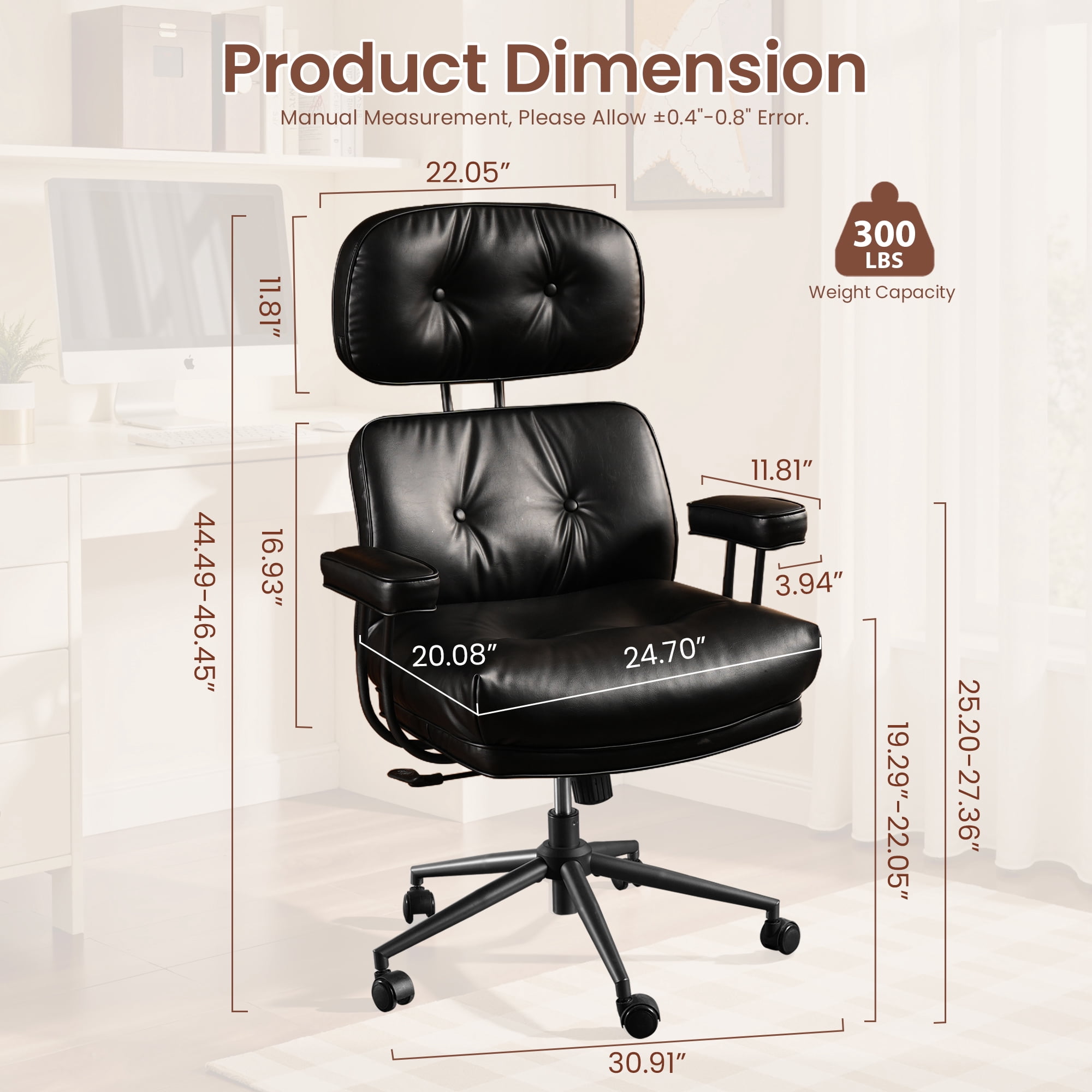 XIZZI Executive Office Chair, Oversized Computer Desk Chair with High Back, Ergonomic Elegant Design, Multi-Layer Memory Foam Cushion, Black (PU Leather)