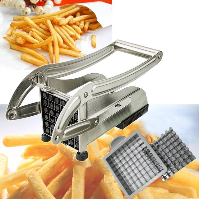 Cortador de papas fritas Zmeidao, cortador de papas fritas de acero inoxidable, cortador de papas fritas, cortador de verduras, herramienta para cortar en cubitos con 2 cuchillas para cortar