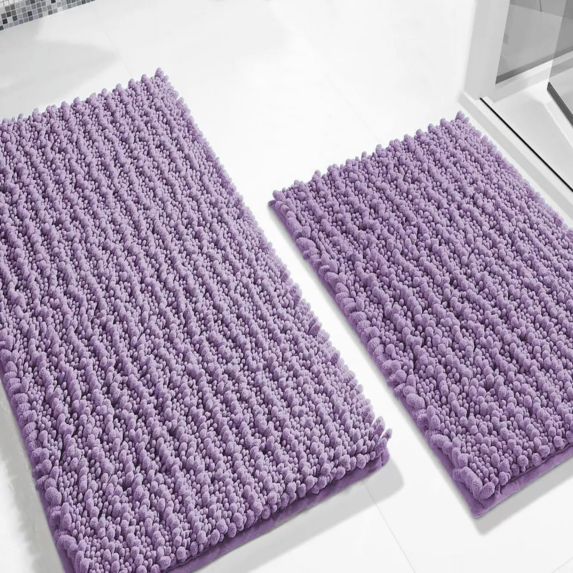 2 Piece Set Lavender Soft Cozy Plush Chenille Bath Mat Bathroom Rug