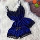 thumbnail image 3 of Gibobby Lencería de encaje Pantalones cortos Ropa de dormir Terciopelo Nuevo Sexy Cuello en V Tops Camisola Lencería Pijamas Mujeres Íntimos (Azul, XL), 3 of 5