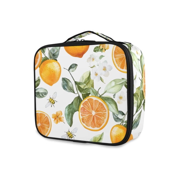 FORMRS Travel Makeup Bag Large Capacity Train Case Cosmetic Organizer with Adjustable Dividers, Orange Watercolor Bees