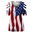 thumbnail image 5 of Brnmxoke Lace Cold Shoulder American Flag T-Shirts for Women Plus Size July 4th Independence Day Graphic Tees Tops Half Zipper Short Sleeve Trendy Star Striped 4th of July Shirts, 5 of 5