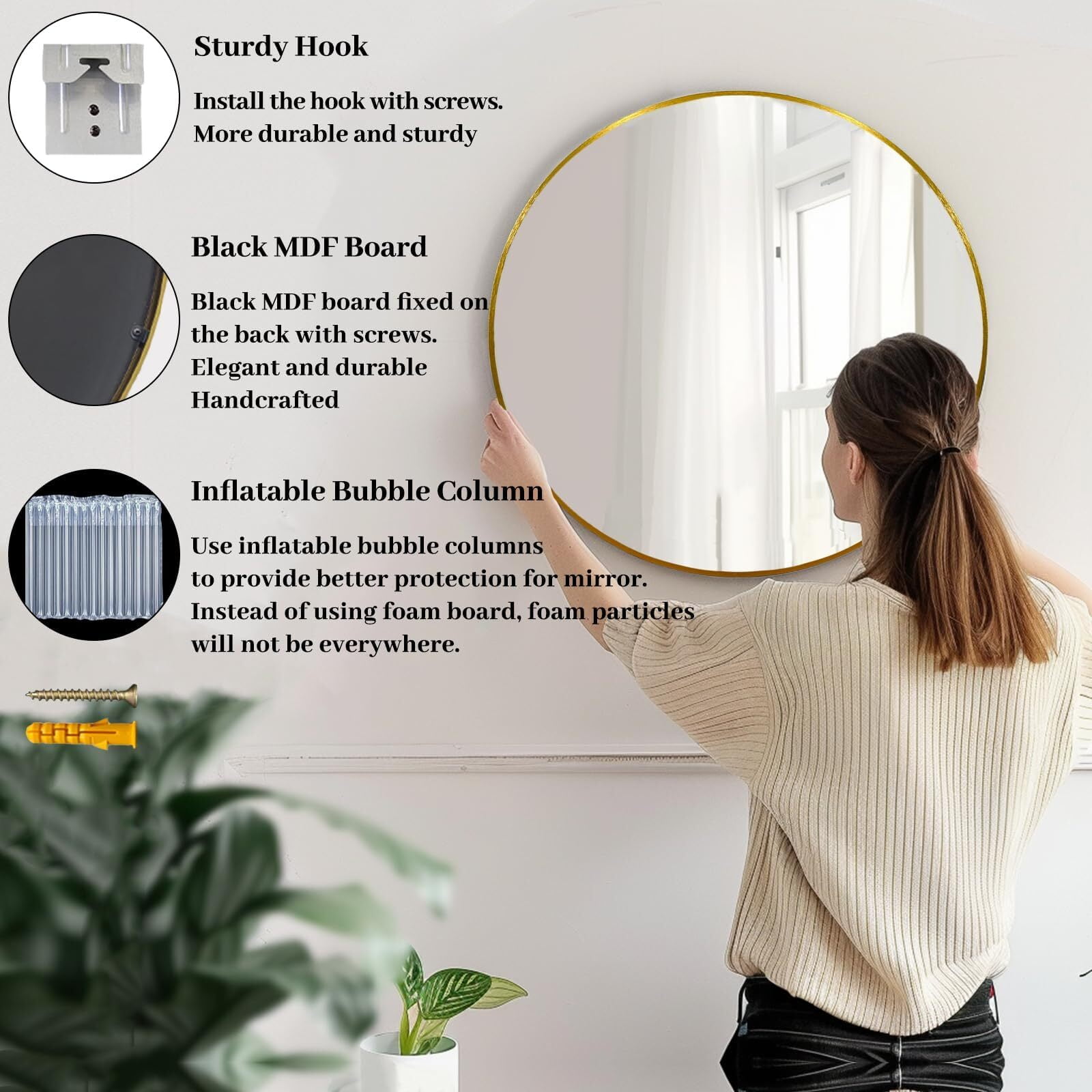 Mirstory 36.6"x36.6" Round Wall Mirror Wall-mounted Bathroom Mirror with Aluminum Frame,Gold