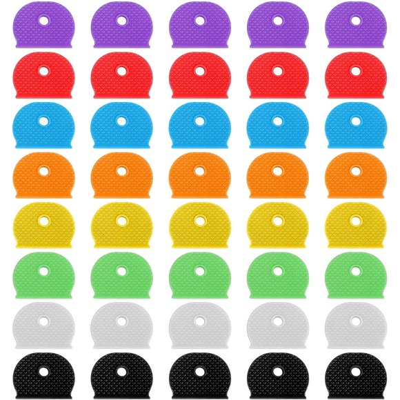 40 Packs Key Covers Caps Colorful Key Color Identifiers Silicone Identifiers Covers for House Keys Office Apartment
