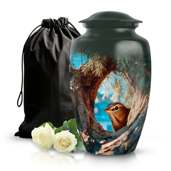 SABURIAL Sparrow Urn - Perfect Unique Memorial Urn For Mom & Dad Ash - Burial Cremation Urns For Adult Human Ashes - Beautiful Funeral Urns For Ash - 10 Inch - Large With Velvet Bag
