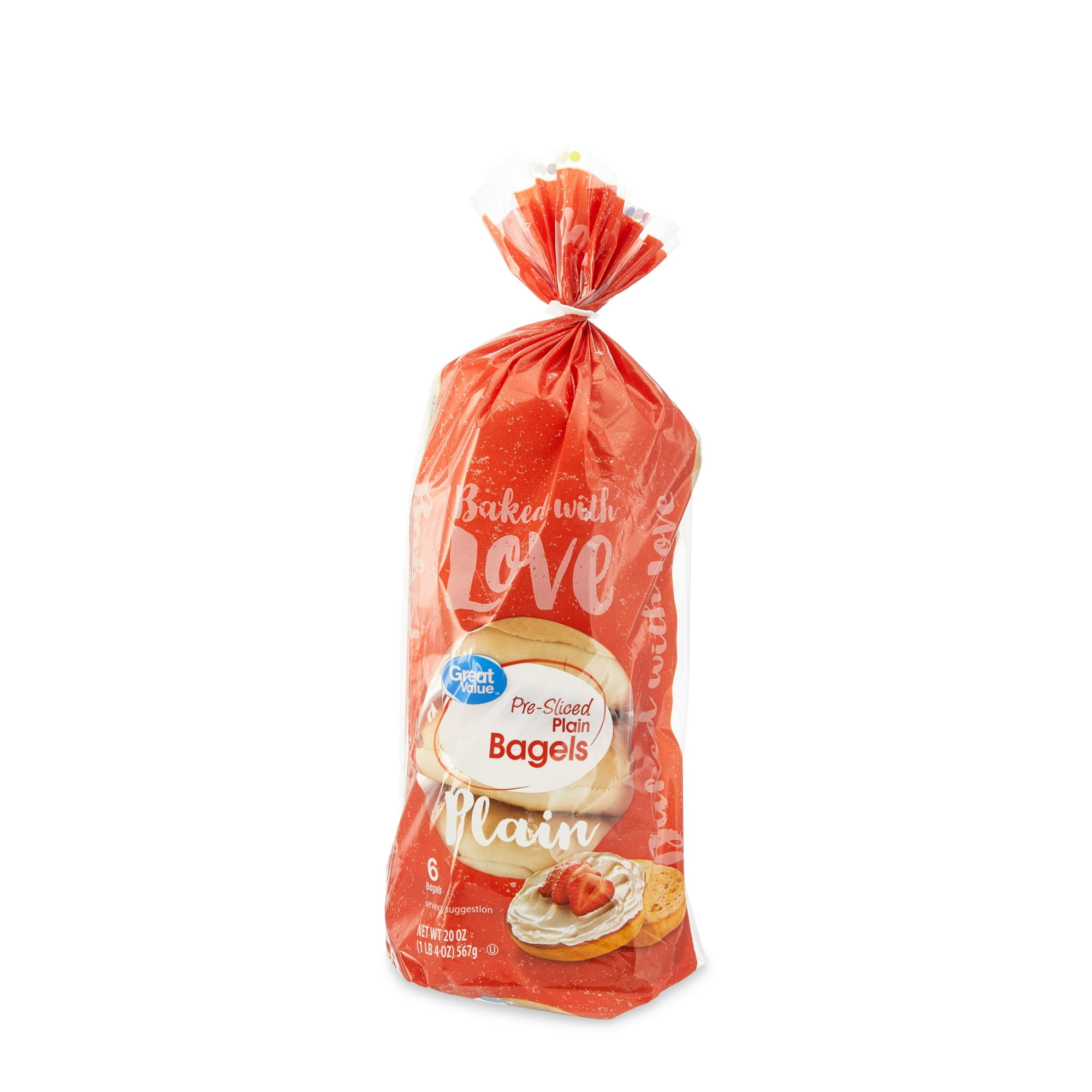 Great Value Pre-Sliced Plain Bagels, RTE, 20 oz, 6 Count