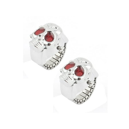 Tone Analog Pocket Watch - Skull Cover Metal Finger Ring Pocket Watch Red Silver Tone 2pcs