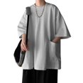 thumbnail image 2 of sunsanly Summer Men T-shirt Round Neck Loose Mid Length Solid Color Plus Size Pockets Half Sleeves Streetwear Outdoor Top, 2 of 8