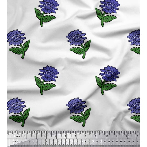 Soimoi Modal Satin Fabric Leaves & Floral Block Printed Craft Fabric by The Yard 42 Inch Wide