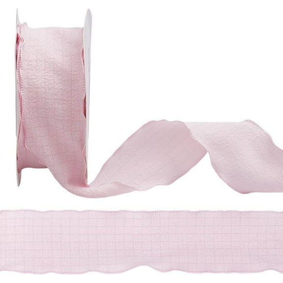 1 Roll 10 Yards 5/8 Inch Pink Ruffle Ribbon Trim Ruffled Edge Trimming Double Chiffon Polyester Silk Grosgrain Ribbons with Spool for Gift Wrapping Wedding Invitations Bouquet Christmas Party Decor