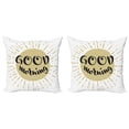 thumbnail image 1 of Saying Throw Pillow Cushion Cover Pack of 2, Grungy Style Morning Lettering Built in Cartoon Sun, Zippered Double-Side Digital Print, 4 Sizes, Sepia and Khaki, by Ambesonne, 1 of 2
