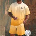 thumbnail image 7 of Zylanna Men's 2 Piece Outfit Sets, Crew Neck Gradient Color Casual Short Sleeve T-Shirt and Shorts Set Elastic Waist Loungewear for Vacation Daily Wear Yellow, 7 of 7