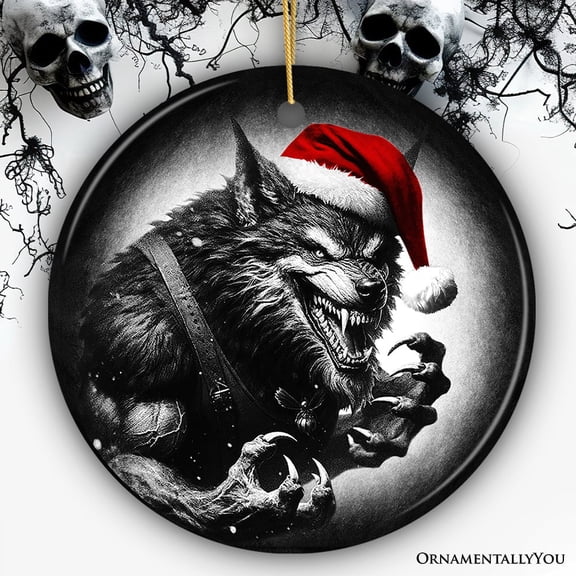 Vicious Werewolf Ceramic Ornament, Enigmatic Christmas Decoration for Halloween Tree