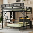 thumbnail image 4 of Newest Full over Twin Metal Bunk Bed with Desk , Bookshelves, Detachable Metal Bunk Bed with LED , Charge Station, Black, 4 of 6